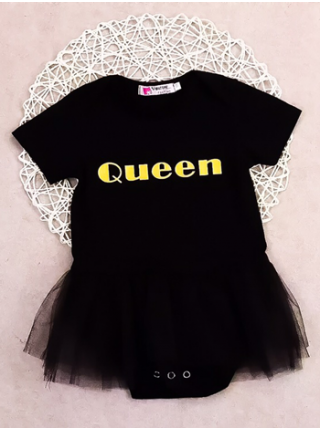 Черный детский бодик с юбкой-пачкой надпись королева Queen 